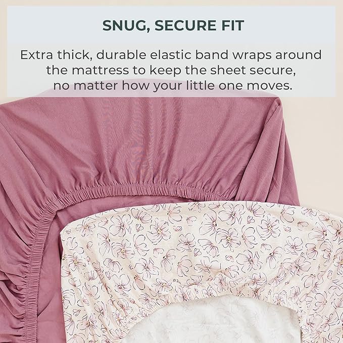 Pobibaby – 2 Pack Pack N Play Sheets and Mini Crib Sheets Fitted, Premium Ultra-Soft Jersey Knit Baby Sheets – Stylish Floral Pattern, Safe and Snug for Standard Playards and Mini Cribs (Blossom)