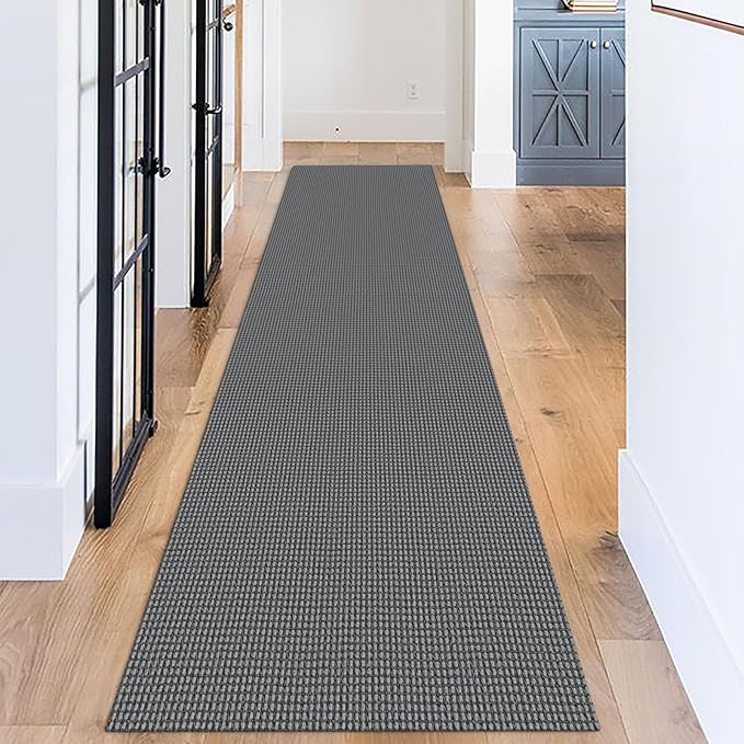KOZYFLY Long Runners for Hallways 3x12 ft Washable Kitchen Runner Non Slip Rubber Backed Hallway Rugs Cotton Entryway Runner Rug Floor Carpet for Indoor Hall, Backdoor, Kitchen, Grey/Dark Grey