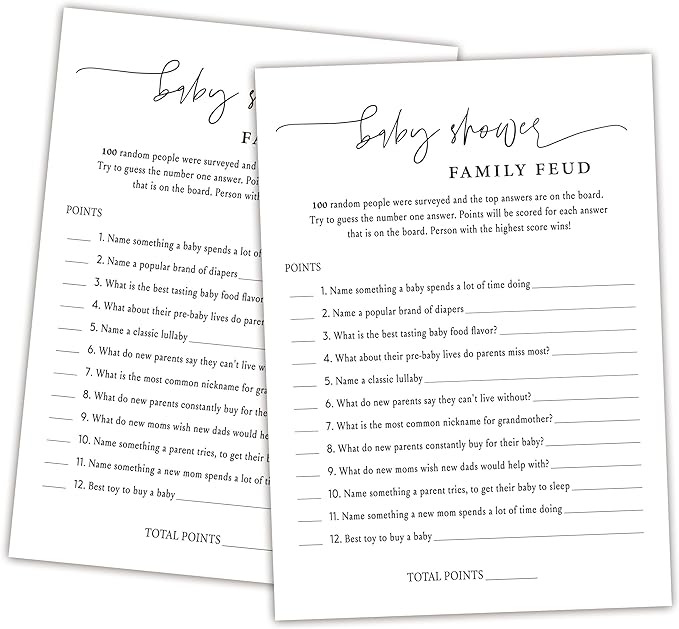Family Feud Baby Shower Game - Pack of 30 Cards, Answer Key, Gender Neutral Decorations, Feud Game Supplies