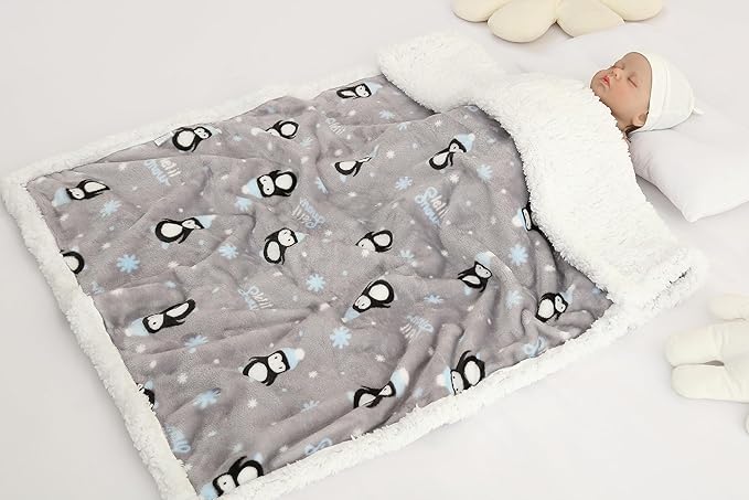 Baby Blankets for Boys Girls Fluffy Fuzzy Blanket Soft Warm Cozy Flannel Fleece Warm Infant Newborn Receiving Blanket 30" x 40" (Grey Penguin)