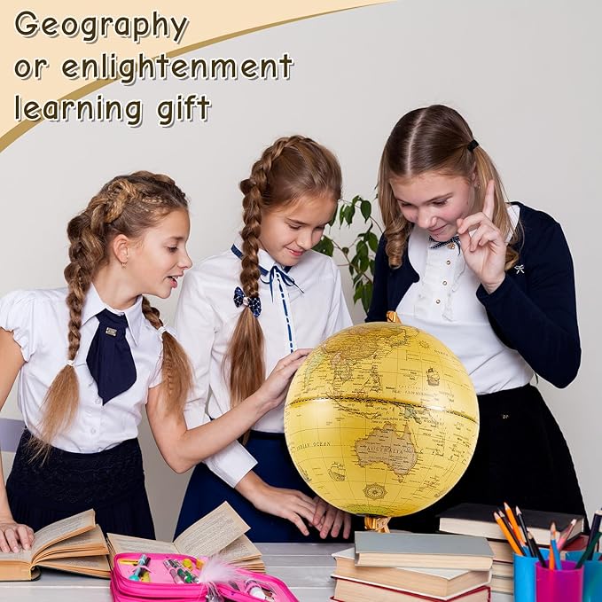 Amylove 13'' Illuminated World Globe for Adults 720°/360° Rotation Rewritable Light Up Globe with Stand World Map for Interactive Learning Light with Base Lamp LED Decor(Wood,Vintage)