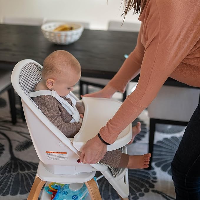 Turn-A-Tot High Chair for Babies and Toddlers, 2 in 1 Wooden Portable Baby Feeder or Adjustable Child's Seat with 360 Degree Swivel, Removable Tray, and Pad (Gingham)