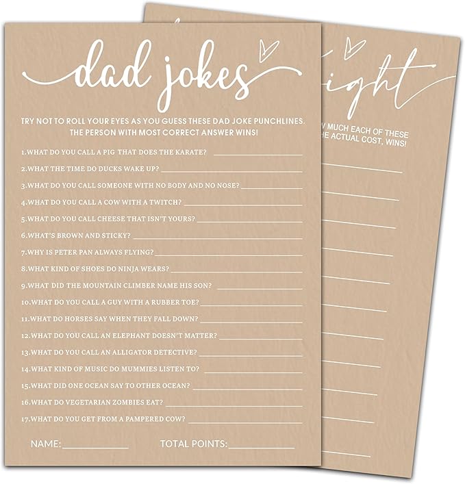 Hilarious Baby Shower Game Cards Ideas, 5" x 7" Double-Sided Baby Shower Games for Girl or Boy, Brown Minimalism Gender Reveal Party Supplies - E09