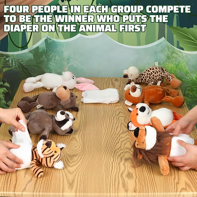 8 Sets Woodland Animals Blindfolded Diaper Changing Baby Shower Games Boys Girls Baby Dolls Diapers for Bridal Shower Gender Reveal Games Prizes Gifts for Adults