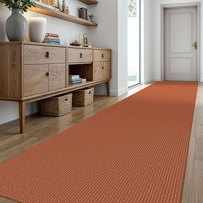 KOZYFLY Extra Long Runners for Hallways 3x18 ft Washable Kitchen Runner Non Slip Rubber Backed Hallway Rug Cotton Entryway Runner Rug Floor Carpet for Indoor Hall, Kitchen, Stair, Orange/Tan