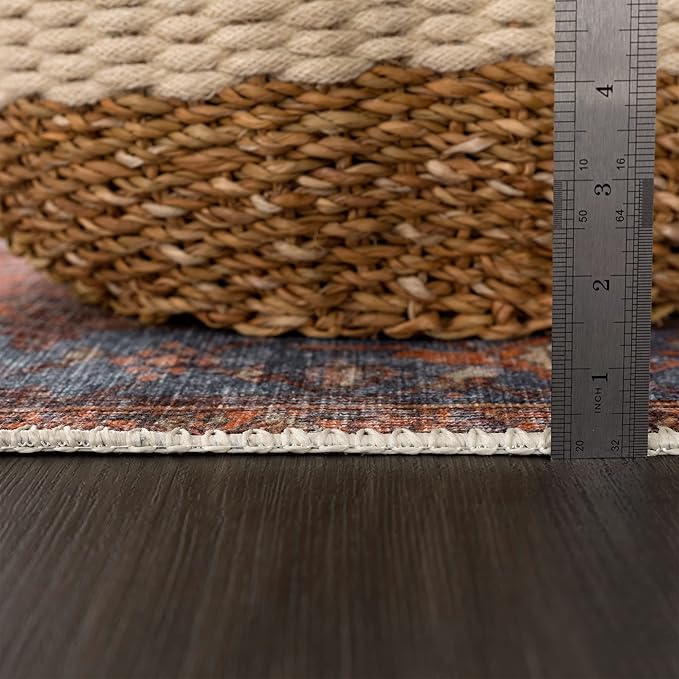 Bloom Rugs Washable 7 ft Runner - Terracotta/Blue Traditional Runner for Entryway, Hallway, Bathroom, and Kitchen - Exact Size: 2.5' x 7'