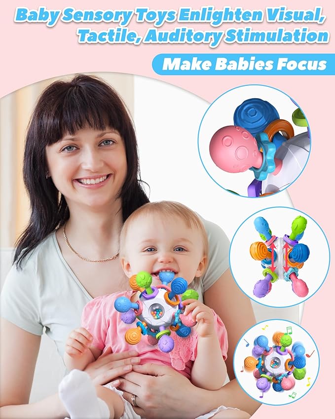 Baby Teething Toys for 0-6 6-12 Months Ages 0-2, Tummy Time Montessori Toys for Babies 0 3 6 9 12 18 Months, Newborn Infant Sensory Toys, Baby Shower Gifts for Boys Girls