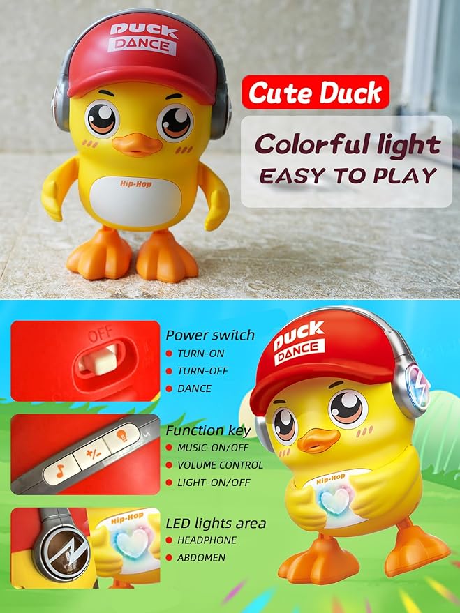 Kids Education Music Dancing Duck Toy with Lights and Music, Baby Crawling Dancing Musical Toy for Toddlers 3-12 Months, Birthday Gift for Boys and Girls Ages 1 2 3 4 Years