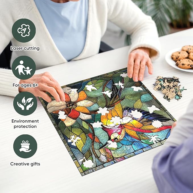 Wooden Puzzles for Adults, Hummingbird Flower Jigsaw Puzzles, Unique Shape Adult Puzzles, Irregular Christmas Thanksgiving Gifts for Family Friend(11.1 * 11.2 in-200pcs)