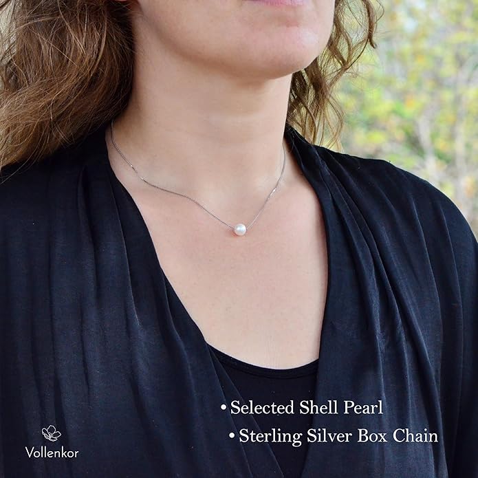 Birthday, Confirmation Gifts for Girls Sterling Silver Single Pearl Necklace Adjustable Length - Beautiful, Hypoallergenic Jewelry, Birthday Gift for Woman and Girls, Simple Pearl Necklace as gift for Her