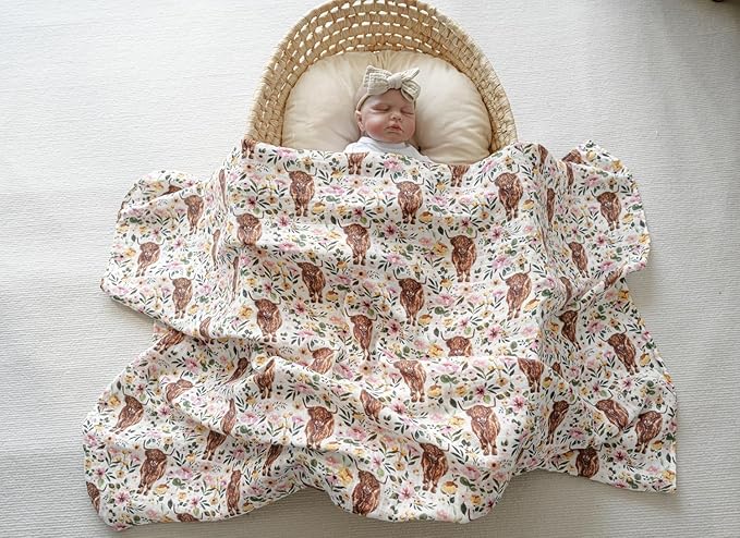 ittle Jump Muslin Swaddle Blankets for Boys Girls, 2 Pack Receiving Baby Blanket Large 47 x 47 inches, Soft Breathable Swaddling Wrap for Unisex Newborn (2 Pack Cow Girls)