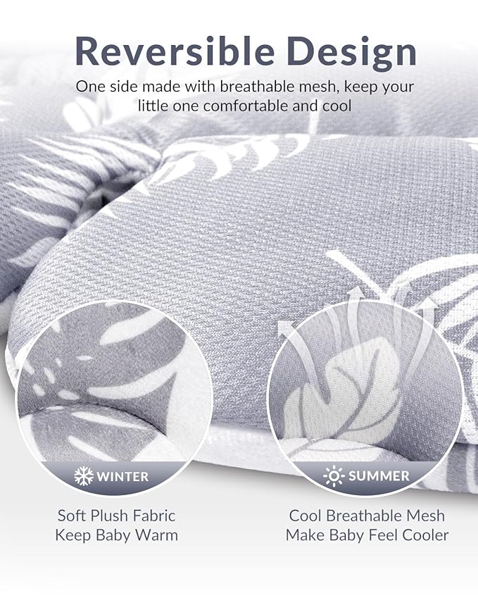 Generic Infant Car Seat Insert Compatible with Mamaroo Swing & Graco Swing and Infant Car Seat, Newborn Insert Baby Head Body Support, Reversible Design, Breathable Soft Fabric, 1Pcs - Grey Leaf
