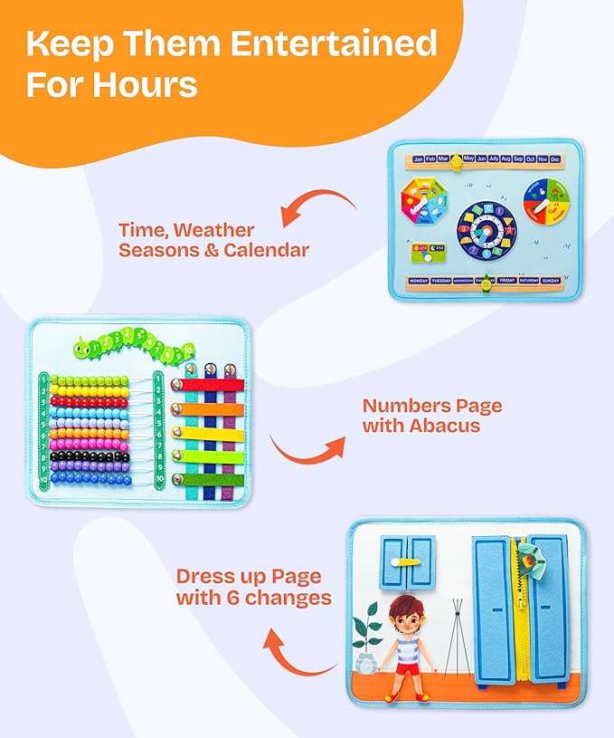 Montessori Toddler Toy Busy Board, Interactive Baby Books and Toddler Busy Book, Travel-Friendly Sensory Activity Book Enhancing Fine Motor Skills