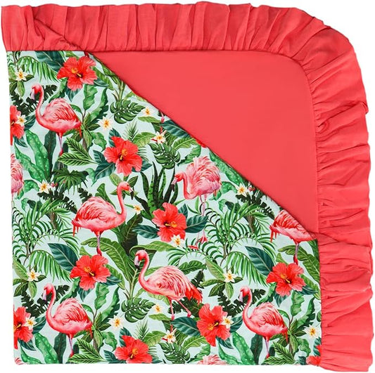Premium Baby Blanket for Girls, Stretchy Quilt, Soft Crib Bedding for Newborn Baby and Toddler, Ruffle Nursery Blanket for Kids, Viscose Made from Bamboo, 50''x50'' Flamingo