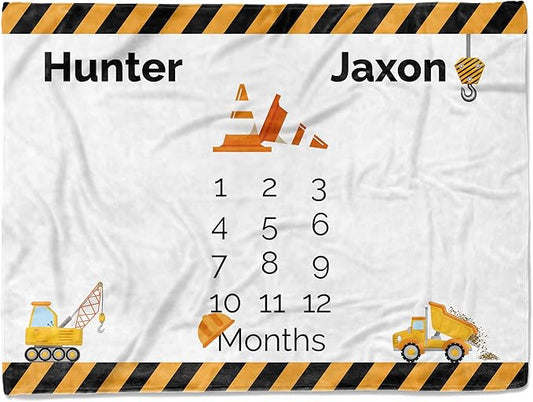 MDPrints Global Personalized Twin Milestone Blanket, Custom Monthly Baby Blankets with Name for Boys and Girls, 30x40 & 50x60inch Soft Plush Fleece (Tractor 536)