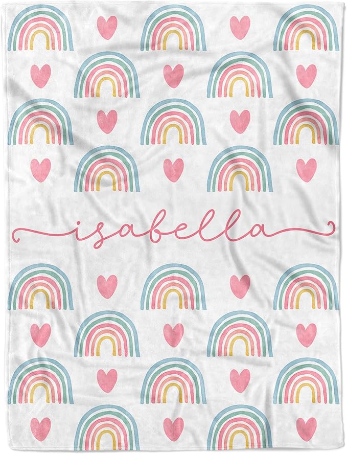 Arteaga Personalized Baby Blanket for Girls, Customized Rainbow Design for Newborn, New Mom, Super Soft Plush Fleece, 30''x40'', King