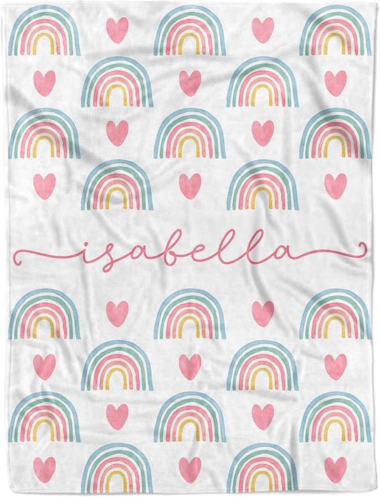 Arteaga Personalized Baby Blanket for Girls, Customized Rainbow Design for Newborn, New Mom, Super Soft Plush Fleece, 30''x40'', King