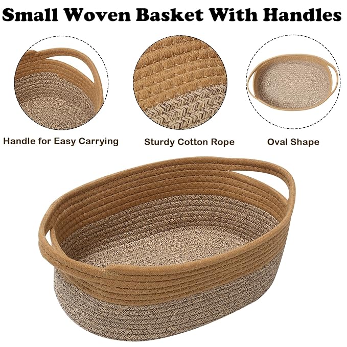 Gift Basket with Gift Bag and Ribbons,Small Rope Woven Shelf Storage,Baskets for Gifts Empty,Birthday,Shower,Decorative Organizer Box for Cat Dog Pet with Handles(Jute&Mixed Brown)