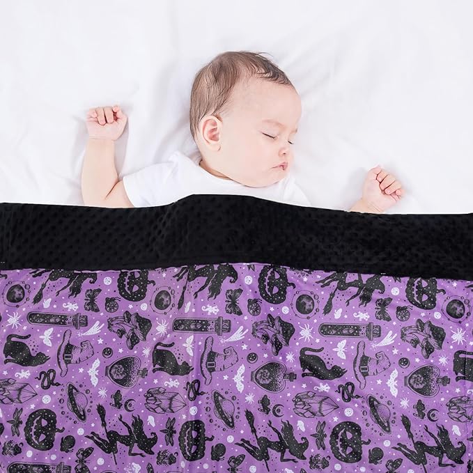 Baby Blanket for Boys Girls Soft Minky with Double Layer Dotted Backing, Halloween Printed 30 x 40 Inch Receiving Blanket (Halloween Witch)