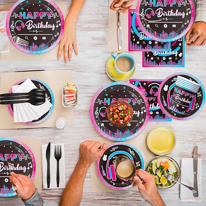 168Pcs Music Party Supplies Tableware Set Disposable Paper Plates Napkins Cups Cutlery for Music Party Theme Birthday Decorations, Serve 24 Guests