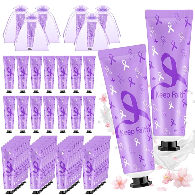 48 Sets Baby Shower Hand Cream Bulk Purple Ribbon Awareness Baby Shower Favors Bridal Thank You Hand Cream for Guests Travel Size Lotion with Organza Bags