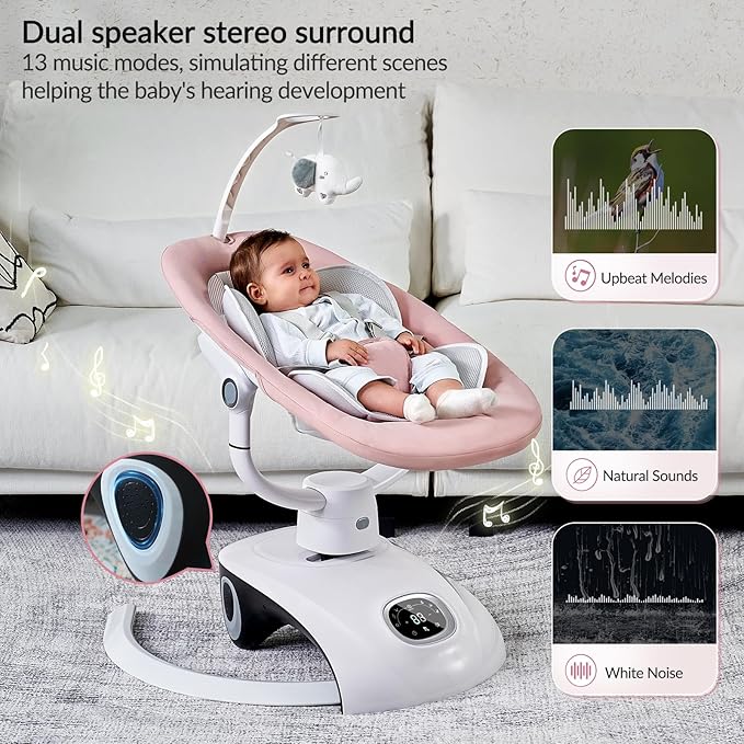 Baby Swing for Infants Electric Automatic Multi Motion Newborn for Girl & Boy with Remote Control, 5 Speed, 13 Melodies, Pink