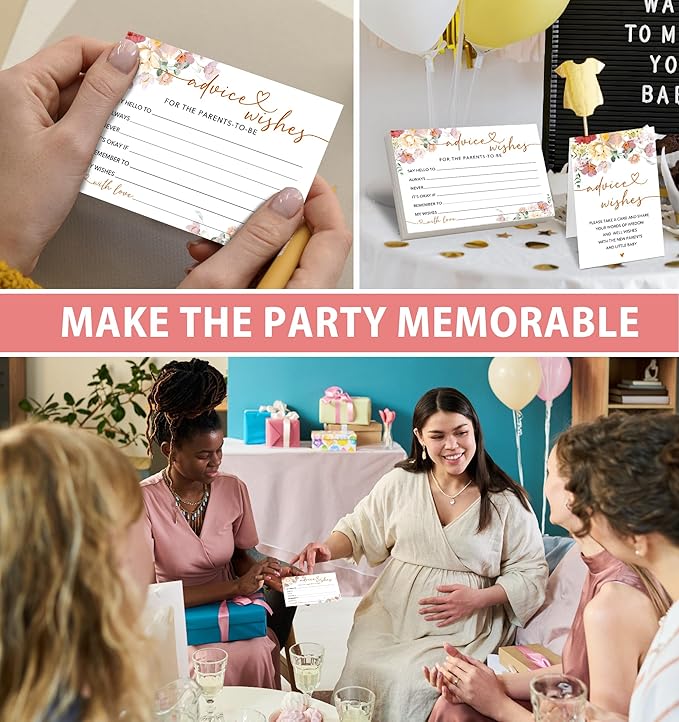 50Pcs Baby Shower Advice and Wishes Cards with Memory Guest Book – Sweet Messages for New Mom & Dad – Baby Shower Games, Party Decorations & Keepsake -A05
