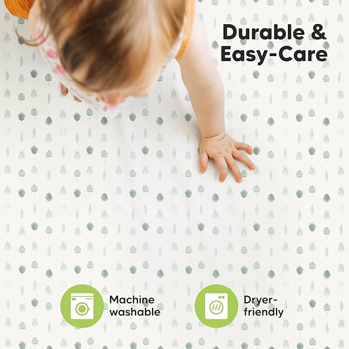 2-Pack Mini Crib Sheets Fitted - 38x26 Pack N Play Sheets for Pack and Play Mattress, Organic Cotton, Soft & Breathable Playard Bedding, Neutral Mini Toddler Bed Cover for Boys, Girls (Tropic Oasis)