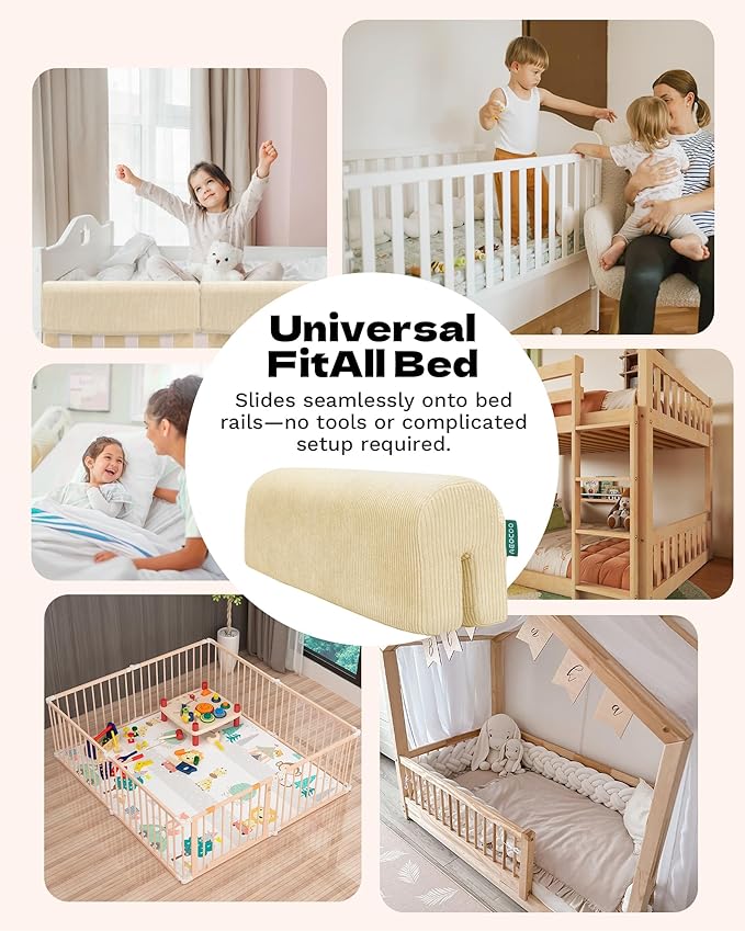Bed Rail Bumpers Protector, Hospital Bed Rails Padding, Loft Beds and Bunk Beds Bumpers Protector, Premium Soft Memory Foam - Anti-Bump | Fall Prevention, Size 27.6 x 5.5 x 7.9 Inches, Beige