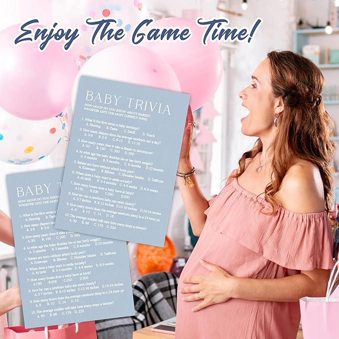 Oh Baby True Or False: Minimalist Baby Shower Game Kit - Mist Blue - 30 Fill-In Cards & Answer Card