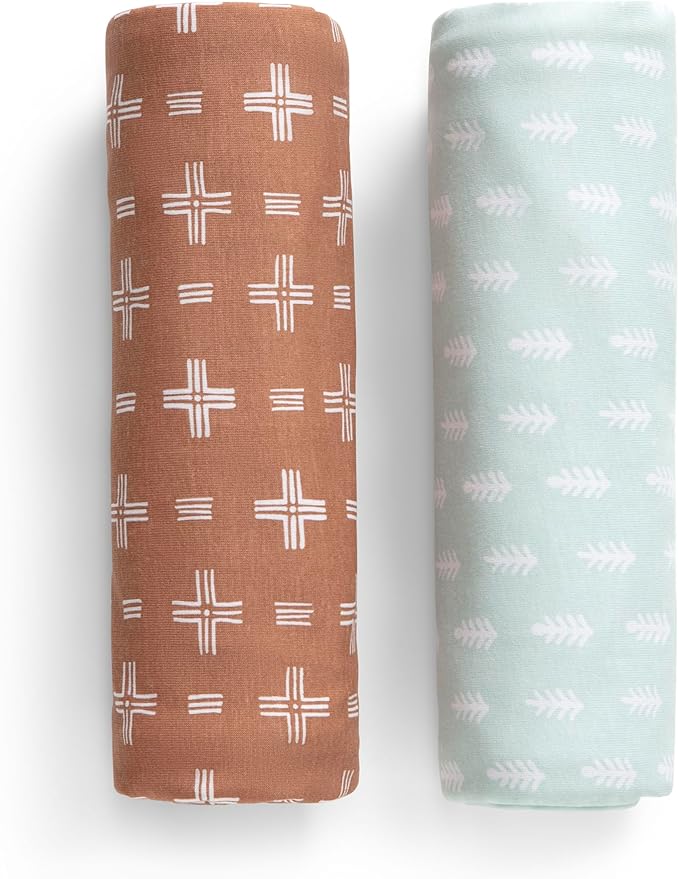 Delta Children 100% Organic Jersey Cotton Baby Receiving Blankets for Girls and Boys – 30x40 Inches - GOTS Certified (Pack of 2), Neutral Boho