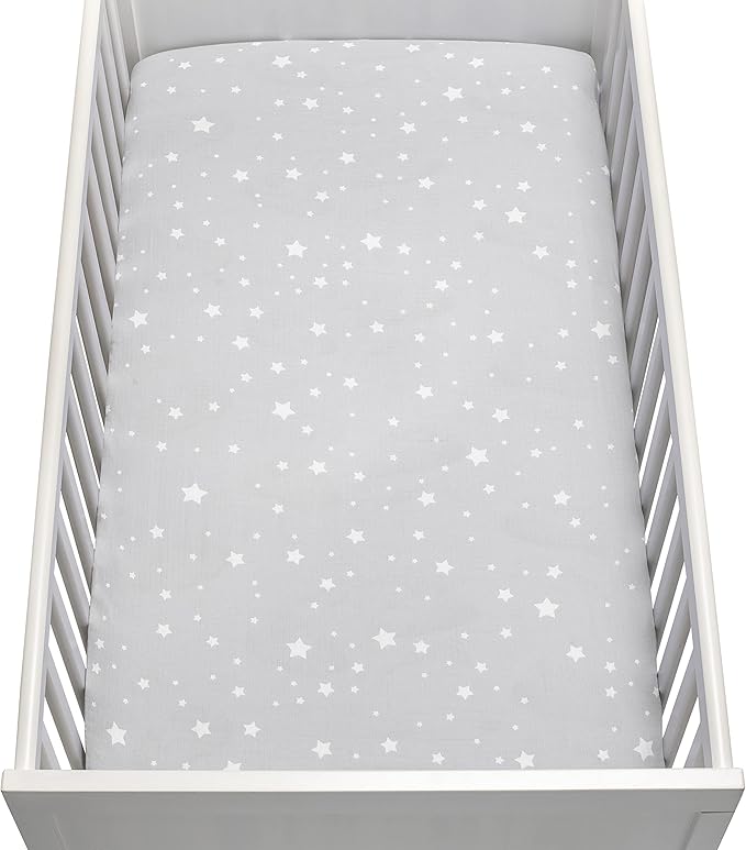 Newton Baby Organic Fitted Crib Sheet (2-Pack) - Ultra Breathable and Soft, 100% Organic Muslin Cotton, Stardust Print in Twilight Grey + Solid White, Fits All Standard Cribs