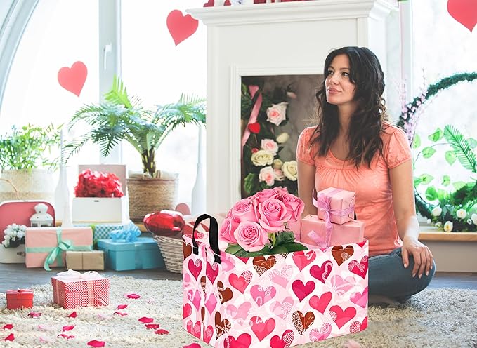 Rectangle Heart Partten Kids Gift Home Shelf Storage Basket Organizer Box Clothes Laundry Hamper Toys Nursery Basket Baby Laundry Box with Handles