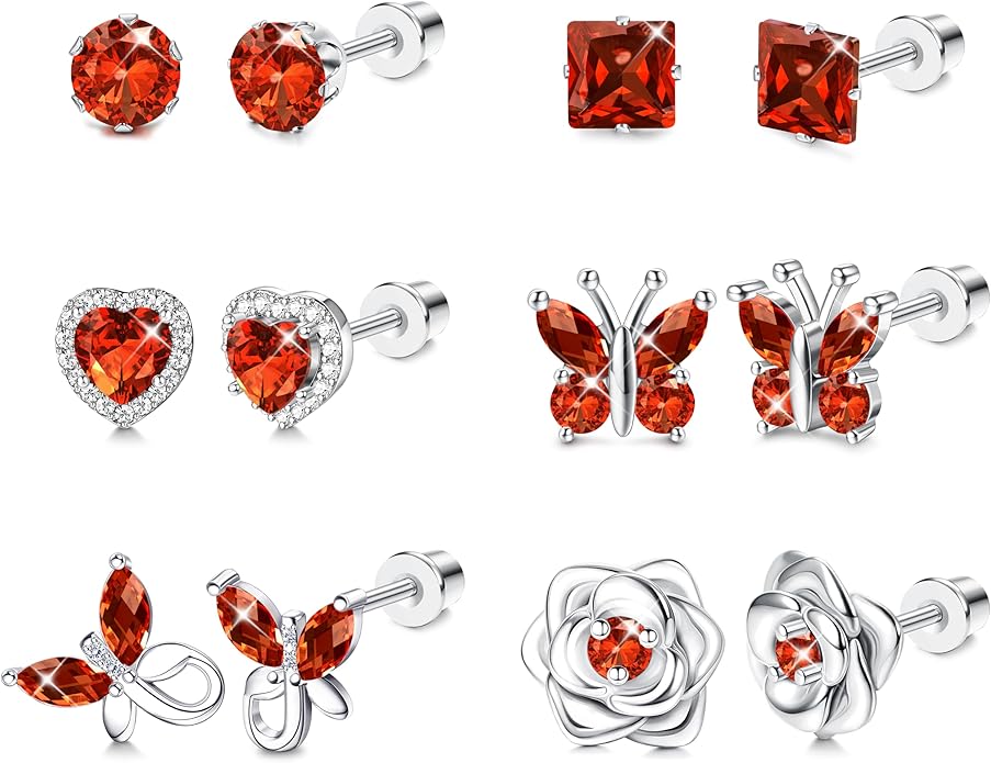 THUNARAZ Hypoallergenic Screw Back Earrings for Girls Women Surgical Stainless Steel Stud Earrings for Sensitive Ears Cute Butterfly Flower Heart CZ Screwback Earring Kid Toddler Girls Jewelry Gift