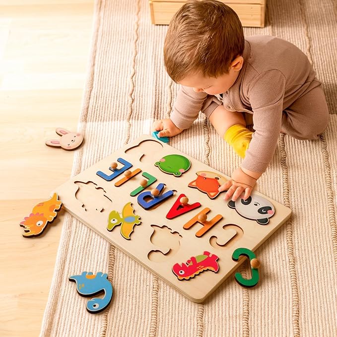 Name Puzzle for Kids Personalized, Toddlers 1-3, Christmas Birthday Gift Ideas, Wooden Puzzles for 2 Year Old Girls Boys