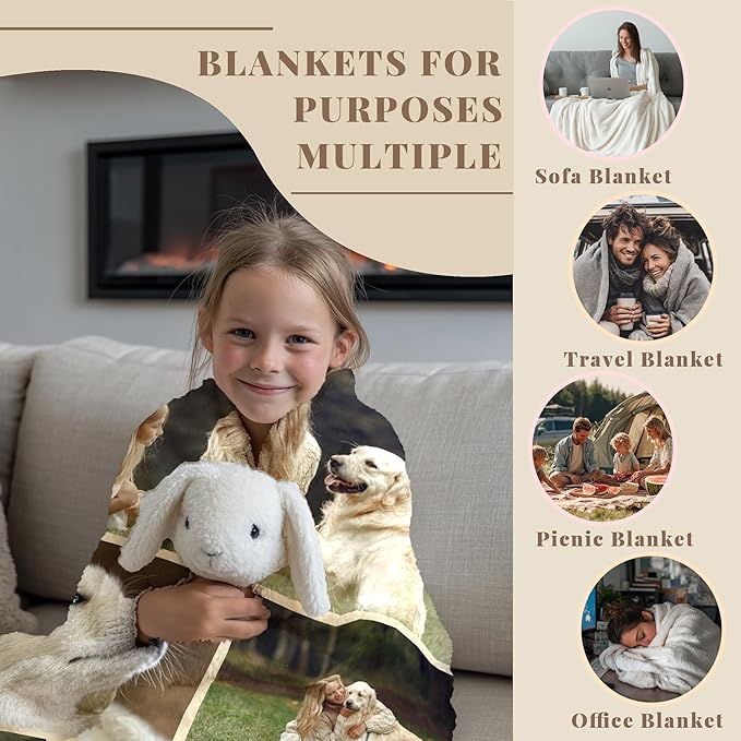 Custom Personalized 9 Photo Collage Blanket Thow Gifts with Text, Customized Pictures Blankets Gift for Christmas Birthday Thanksgiving Adults Kids Dad Mom Girlfriend Boyfriend (6 Dog)