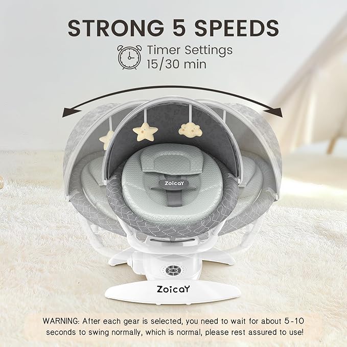 3-in-1 Baby Swing for Infants with Motion Detection, Electric Baby Swing with 3 Swing Modes, 12 Lullabies & 5-Speeds & Removable Swing Seat, BT Enabled & 360Β°Rotating Seat and Manual Remote, Gray