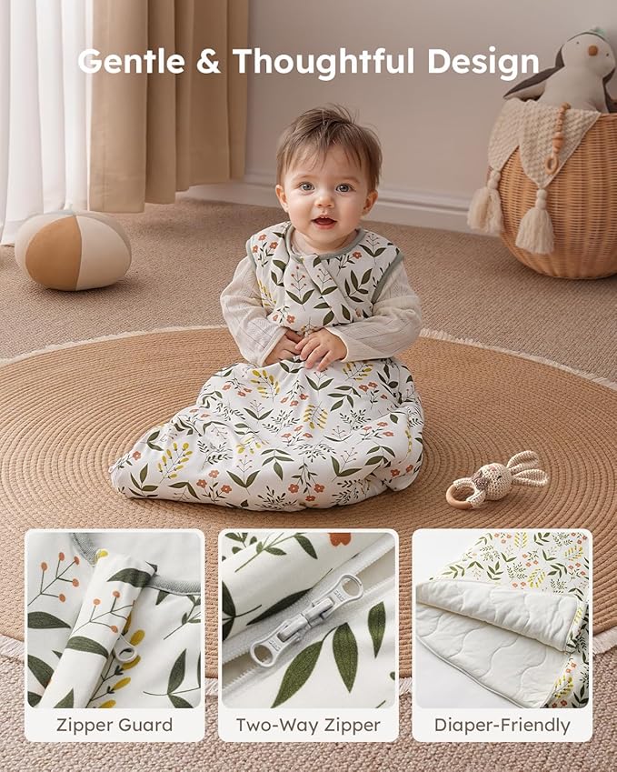 Yoofoss Rayon Made from Bamboo Baby Sleep Sack 0-6 Months 1.0 Tog Baby Wearable Blanket, Super Soft Infant Toddler Sleeping Sack 2-Way Zipper