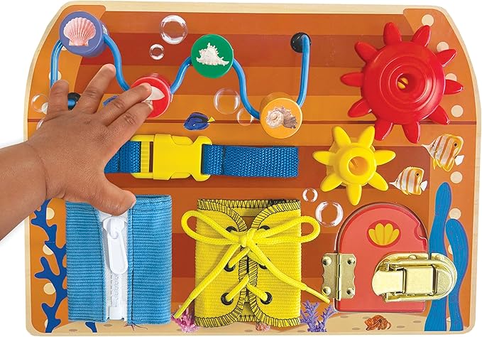 Brilliant Baby - Ocean Busy Board | Toddler & Baby Learning Toy | Interactive Wooden Ocean Toy | Educational & Fun Busy Board