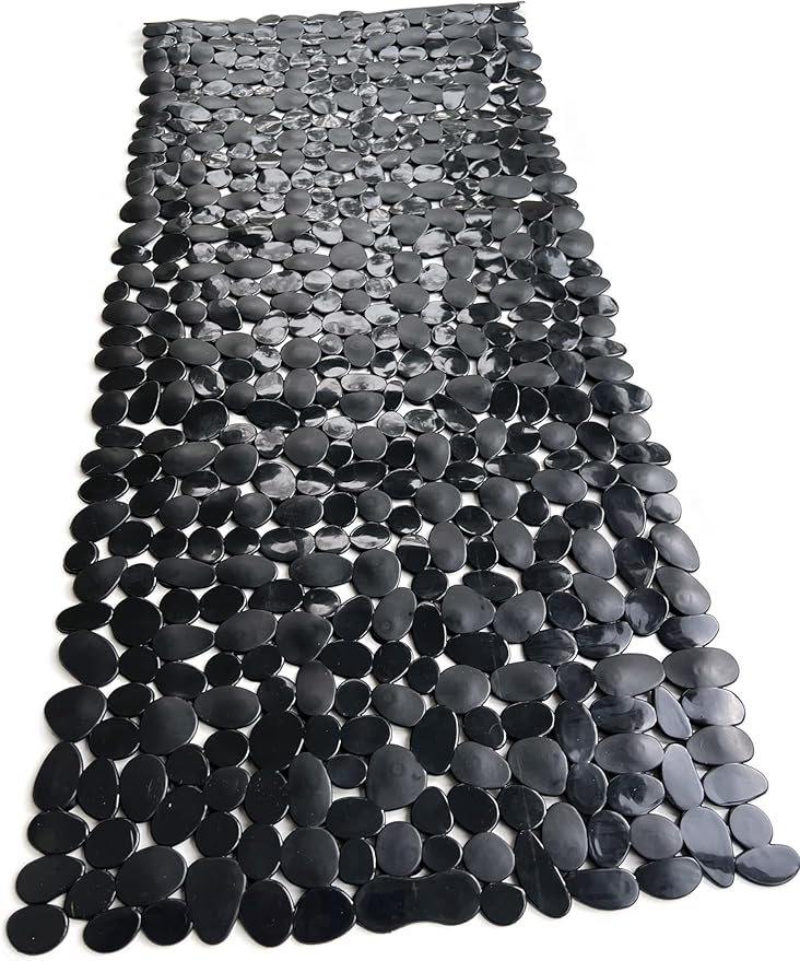 “Pebbles” Non-Slip Bathtub/Shower Mat 35"x16" Rectangular, Non-Toxic, Safe, Clean, Machine-Washable, Superior Grip & Drainage, Vinyl, for Smooth Floors ONLY, Opaque Black