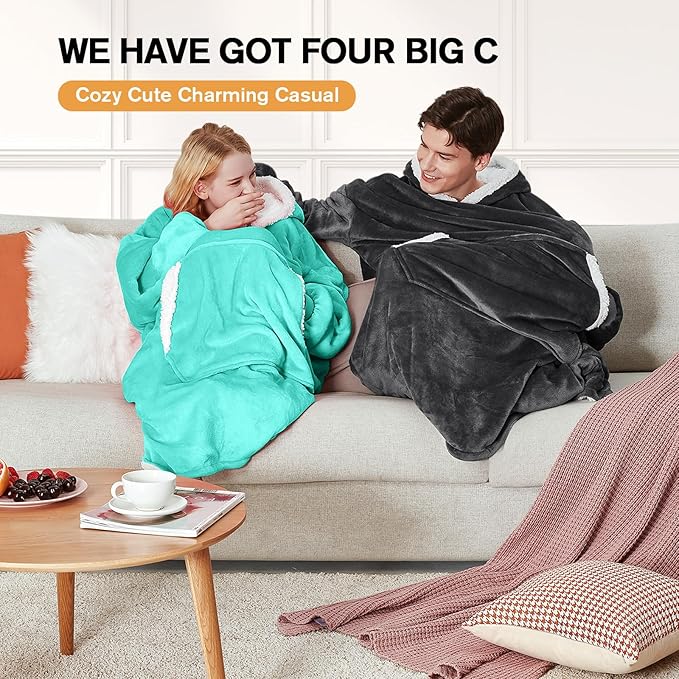 yescool Wearable Blanket Hoodie - Gifts for Women Her Girlfriend, Birthday Christmas Gifts For Mom, Oversized Flannel Sherpa Blanket Sweatshirt, One Size Fits All (Teal)