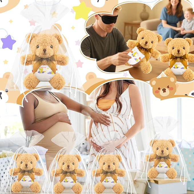 16 Pcs Baby Shower Games Bear Blindfolded Diaper Changing Games Kits with Bear Eye Mask Diapers for Baby Shower Winner Prizes Gifts Bear Party Decoration