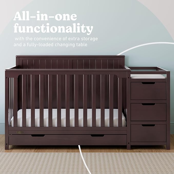 Graco Hadley All-in-One Convertible Crib & Changer (Espresso) – GREENGUARD Gold Certified, Fits Standard Crib Mattress, Converts to Toddler Bed and Full Bed, 4 Adjustable Mattress Heights