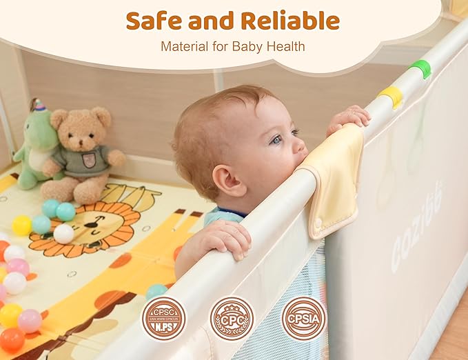 CoziBB Baby Playpen with Mat, 71" × 59" Extra Large Playpen for Toddler, Play Yard, Baby Fence Play & Sleep Area for Indoor & Outdoor