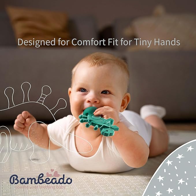 Baby Teether Toy and Training Toothbrush: Dibly - The Dino Baby Teething Toys BPA-Free Teethers Inspired by Nature with Natural Rubber Pacifier