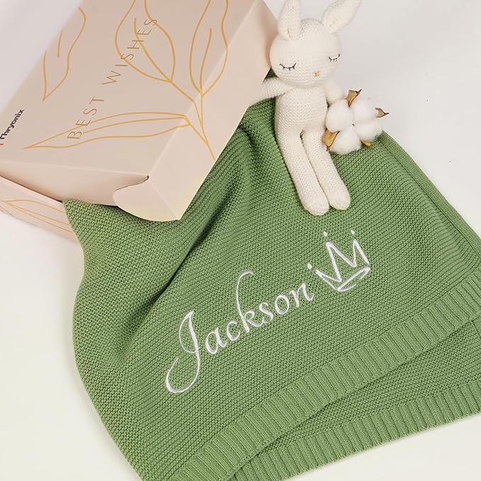 Personalized Baby Blanket with Embroidered Name, Custom Baby Blanket for Boys Girls, 30x40in Customized Baby Receiving Blankets, Personalized Christmas Birthday Boys Girls Newborn Gifts (Green)