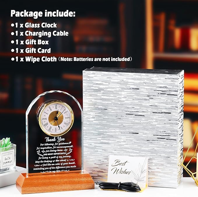 Thank You Gifts for Women Men, Appreciation Clock Gift for Coworkers Friends Teachers with Wooden Light Base, Inspirational Presents for Family Office Desk Clock Decor