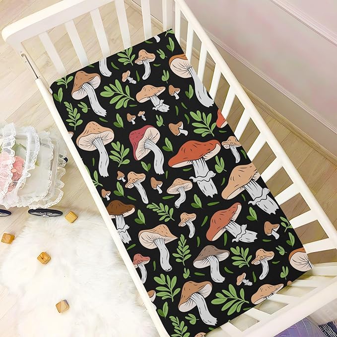 Wild Mushrooms Crib Sheets for Neutral Bassinet Play Sheets,Sheets Toddler Bed Sheets for Baby Boys Girs 39 * 27 * 5in