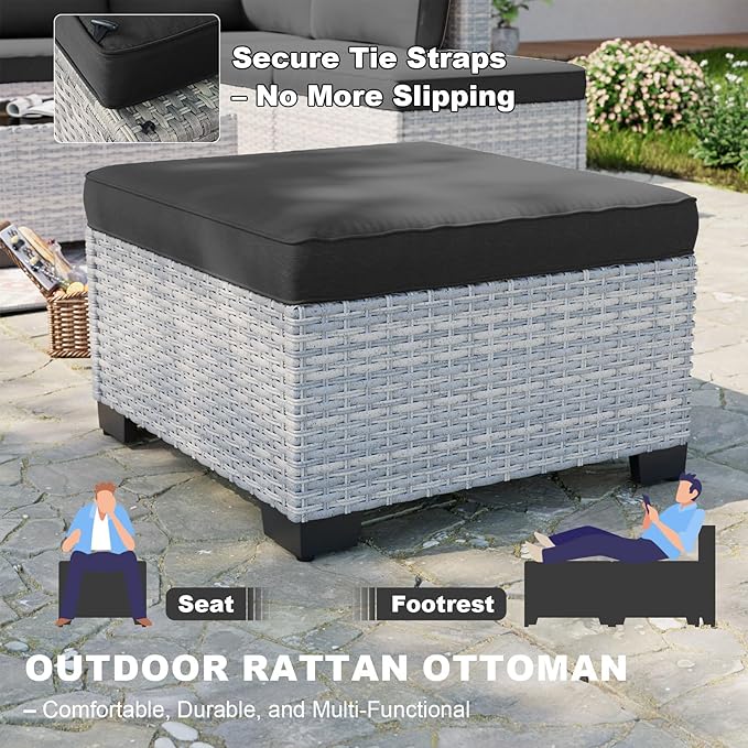 5-Piece Small Patio Furniture Set, Outdoor Swivel Rocking Chairs Set with Ottomans, Patio Bistro Set for Balcony, Deck, Porch, Black