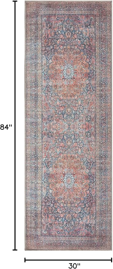 Bloom Rugs Washable Non-Slip 7 ft Runner - Multicolor Traditional Medallion Runner for Entryway, Hallway, Bathroom, and Kitchen - Exact Size: 2.5' x 7'